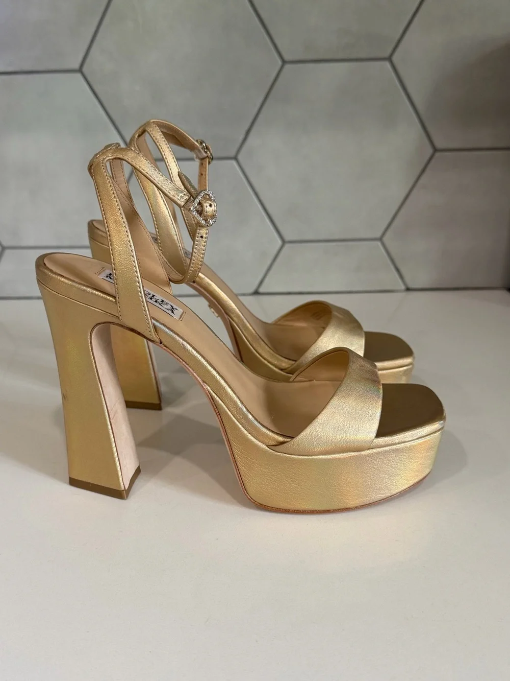 Badgley Mischka Gold Platform Sandal Block Heel